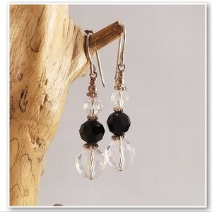 Clear and Black Swarovski & Sterling Earrings
